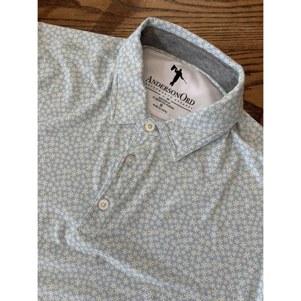 AndersonOrd Men's Medium The K Polo Niagra Mist/Glass Green/White Shirt NWT